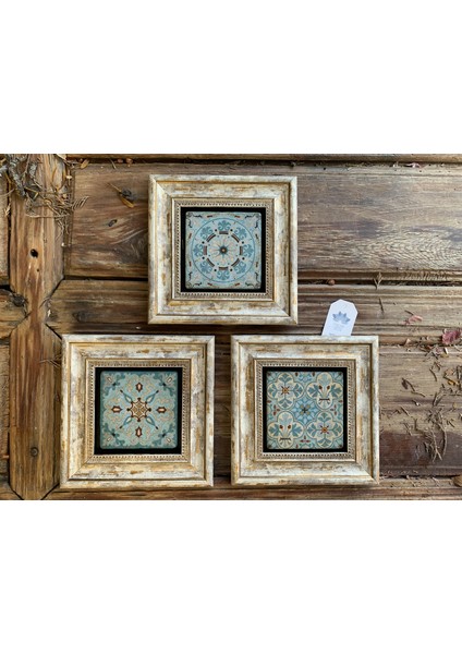 Ithal Çerçeveli Taş Baskılı Duvar Tablosu Seti ( 20 x 20 Cm) 3 Lü Set -Oscar Stone Decor