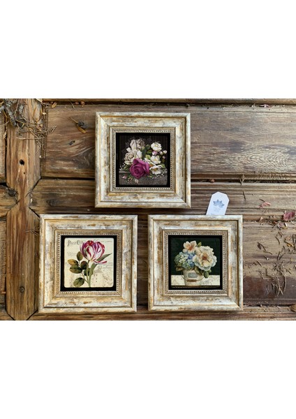 Ithal Çerçeveli Taş Baskılı Duvar Tablosu Seti ( 20 x 20 Cm) 3 Lü Set -Oscar Stone Decor