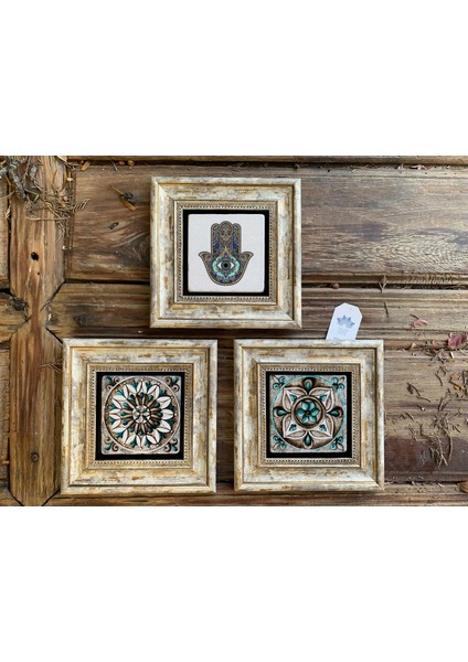 Çerçeveli Taş Baskılı Duvar Tablosu Seti ( 20 x 20 Cm) 3 Lü Set -Oscar Stone Decor