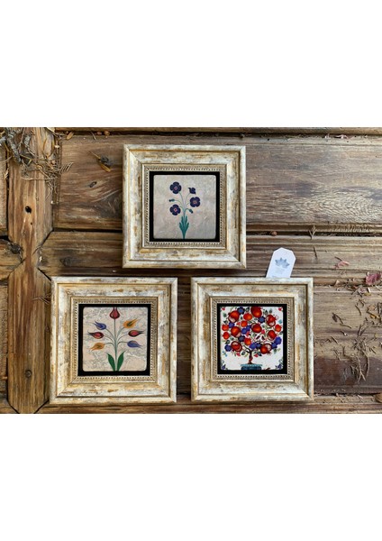 Decor Çerçeveli Taş Duvar Dekoru 20 x 20 cm 3 Lü Set Kaftan Vav