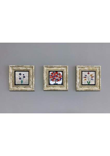 Decor Çerçeveli Taş Duvar Dekoru 20 x 20 cm 3 Lü Set Kaftan Vav