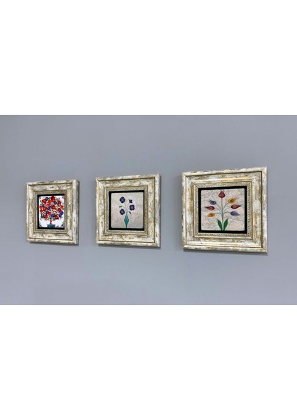 Decor Çerçeveli Taş Duvar Dekoru 20 x 20 cm 3 Lü Set Kaftan Vav