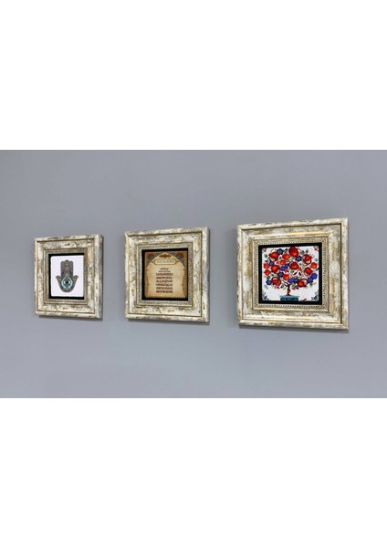 Decor Çerçeveli Taş Duvar Dekoru 20 x 20 cm 3 Lü Set Nar Ağacı Ebruli Çiçek Lale modelleri