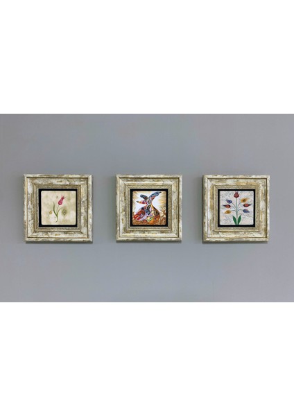 Decor Çerçeveli Taş Duvar Dekoru 20 x 20 cm 3 Lü Set Nar Ağacı Fatma Ana Eli ve Nar
