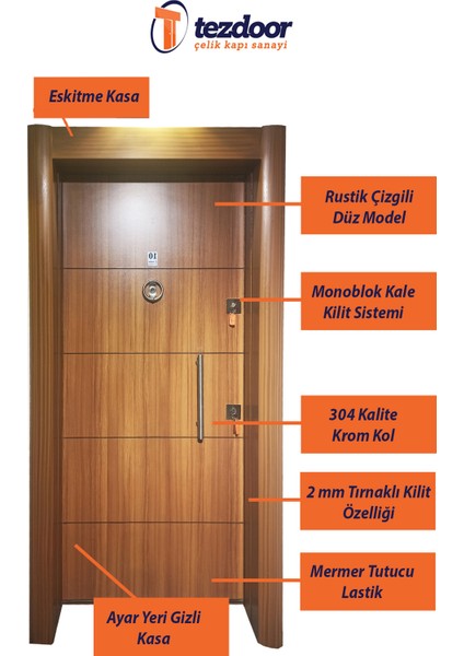 Eskitme Kasalı Düz Model Daire Kapısı, Çelik Kapı, Villa Kapısı indirimleri