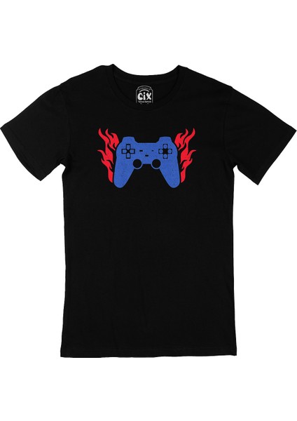 Mavili Joystick Siyah Tişört