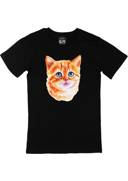 Mavi Gözlü Kedi Siyah Tişört