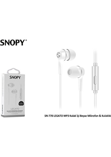 SN-778 Legato MP3 Kulak İçi Beyaz Mikrofon & Kulaklık