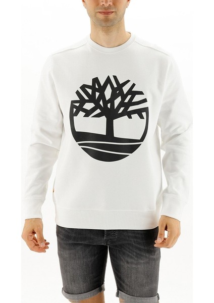 Yc Core Tree Erkek Beyaz Baskılı Sweatshirt