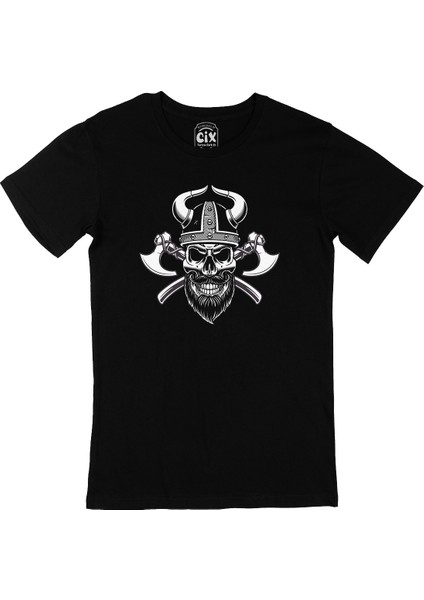 Baltalı Kuru Kafa Siyah Tişört