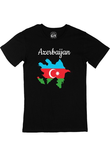 Azerbaycan Haritalı ve Bayraklı Siyah Tişört