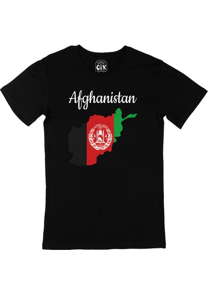 Afganistan Haritalı ve Bayraklı Siyah Tişört