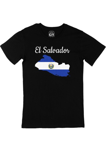 El Salvador Haritalı ve Bayraklı Siyah Tişört