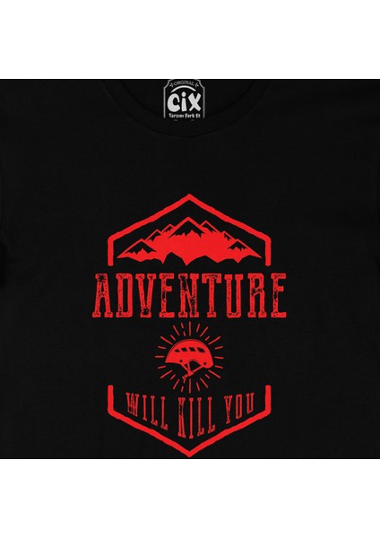 Kırmızı Adventure Will Kill You Siyah Tişört fiyatları