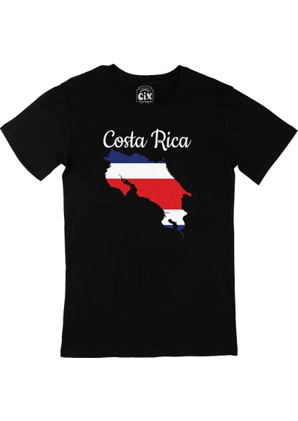 Kosta Rika Haritalı ve Bayraklı Siyah Tişört