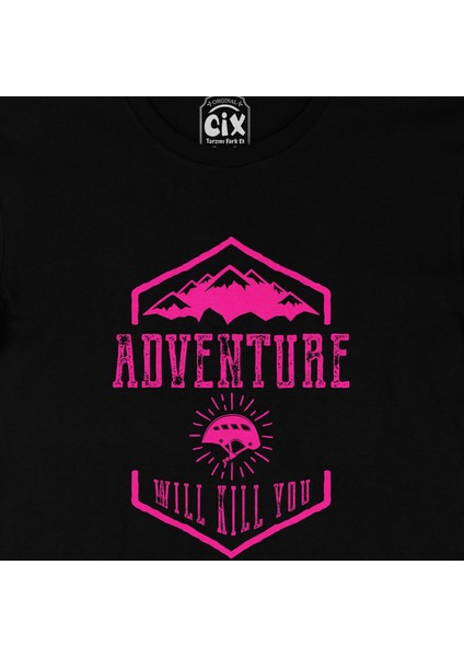 Pembe Adventure Will Kill You Siyah Tişört fiyatları