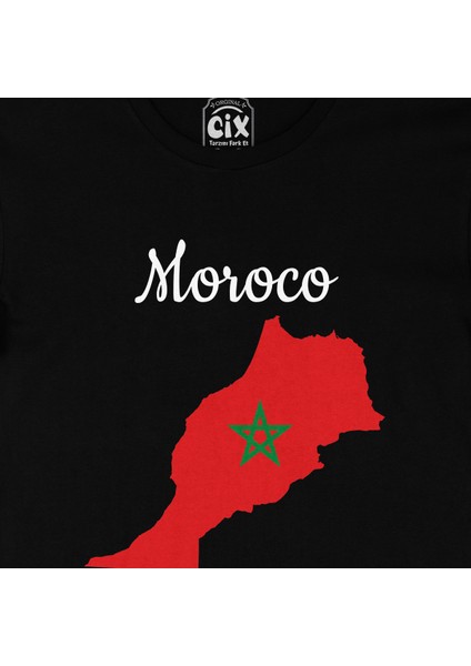 Fas Haritalı ve Bayraklı Siyah Tişört fiyatları