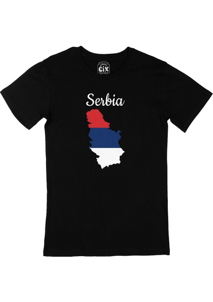 Sırbistan Haritalı ve Bayraklı Siyah Tişört