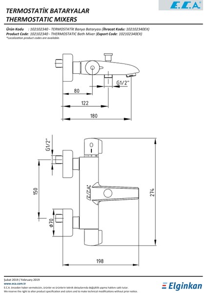 Eca Termostatik Banyo Bataryası 102102340