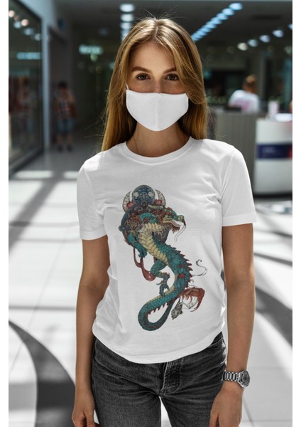 Dragon Baskılı Kadın T-Shirt