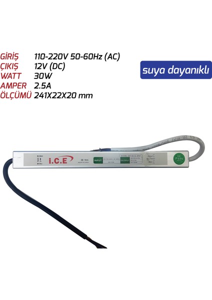 LED Trafosu (30W) 12V 2.5A Suya Dayanıklı