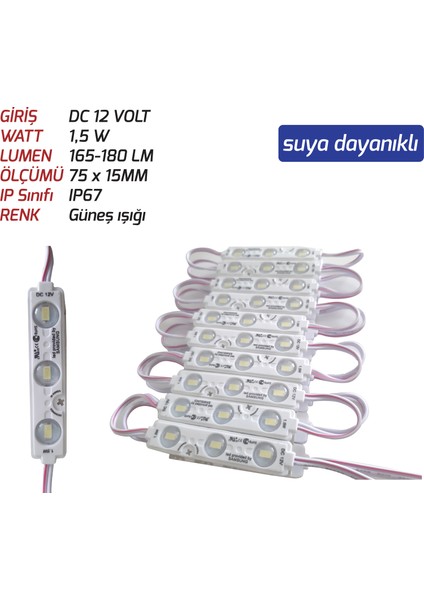 Js-Modül LED 1,5 W 12V Gün Işığı Renk 20 Adet Paket Sıralı ((Suya Dayanıklı))