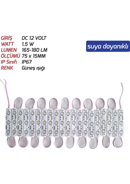 Js-Modül LED 1,5 W 12V Gün Işığı Renk 20 Adet Paket Sıralı ((Suya Dayanıklı))