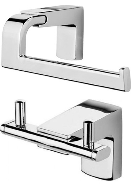 Premium Ikili Bornoz Askılık + Kapaksız Kağıtlık Banyo Seti