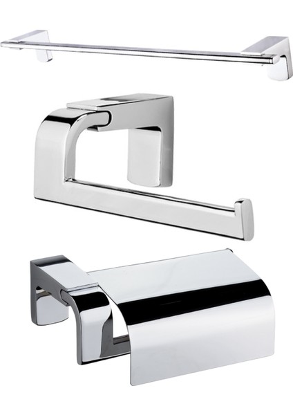 Premium Uzun Havluluk + Kapaklı Kağıtlık + Kapaksız Kağıtlık Banyo Seti