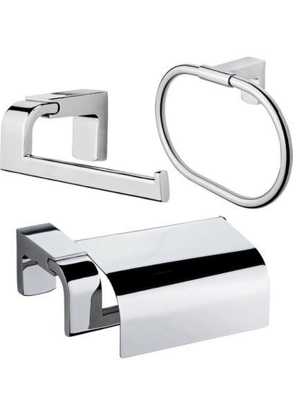 Premium Yuvarlak Havluluk + Kapaksız Kağıtlık + Kapaklı Kağıtlık Banyo Seti