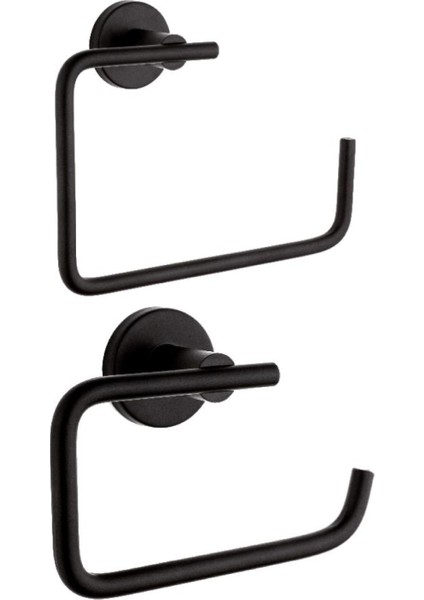 Inci Siyah Kapaksız Kağıtlık + Yuvarlak Havluluk Banyo Seti