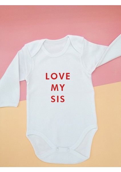 Love My Sis Kırmızı Baskılı Beyaz Zıbın Body