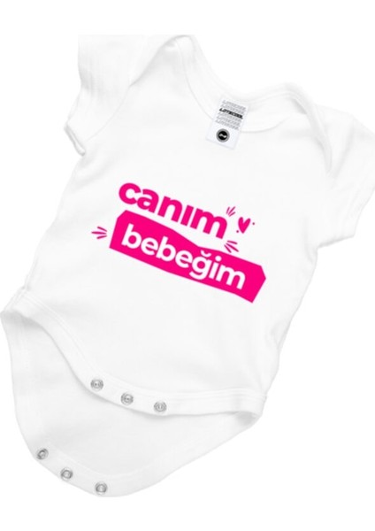 Unisex Beyaz Canım Bebeğim Yazılı Zıbın Body