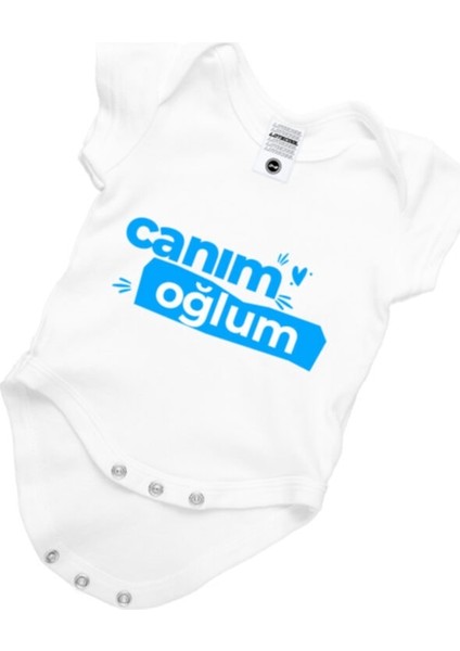 Erkek Bebek Beyaz Yazı Baskılı Kısa Kollu Zıbın Body Body