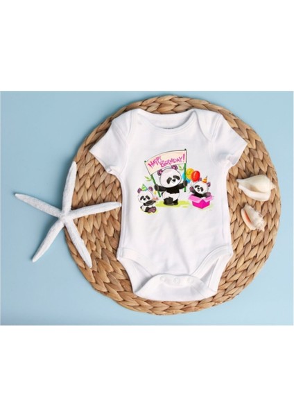 Panda Happy Beyaz Bebek Zıbın Body