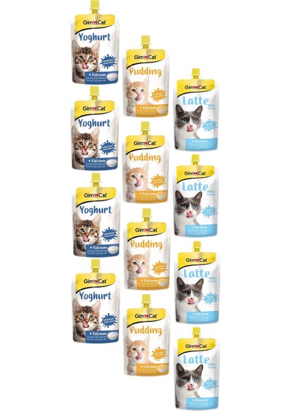 Puding-Yogurt-Latte Cat Milk Kalsiyumlu Sıvı Kedi Sütü Karışık Paket (12 Adet)