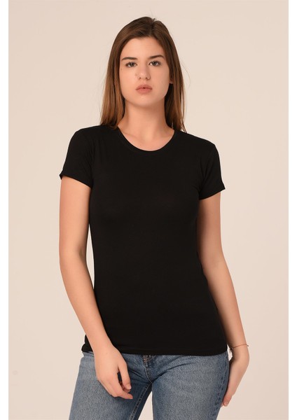 Yuvarlak Yaka Kısa Kollu Viskon Siyah Body