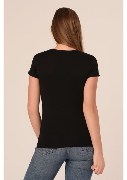 Yuvarlak Yaka Kısa Kollu Viskon Siyah Body fiyatları