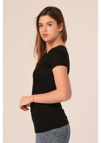 Yuvarlak Yaka Kısa Kollu Viskon Siyah Body modelleri
