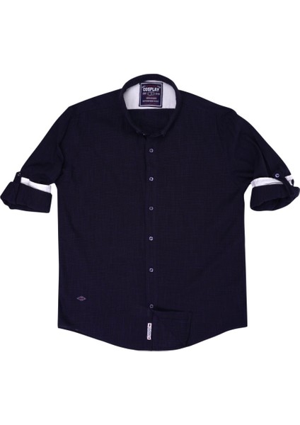 Flam Kareli Büyük Beden Katlama Kol Slim Fit Gömlek