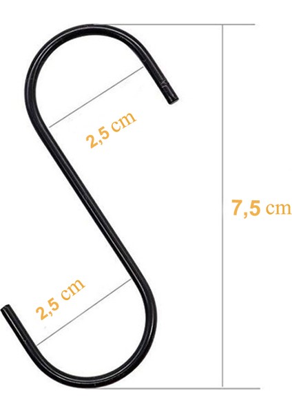 3x75 Siyah S Kanca, Mutfak Kanca, Banyo Kanca, Gardırop Kanca, 7,5 cm fiyatları