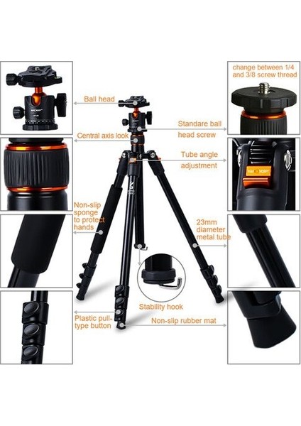 K&f Concept SA234 Dslr Alüminyum Tripod + Ball Head
