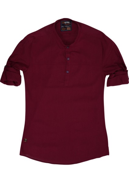 Flam Hakim Yaka Yarım Pat Büyük Beden Katlama Kollu Slim Fit Gömlek