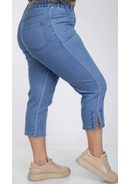 Kadın Büyük Beden Bel Lastik Anne Kot Kapri Pantolon