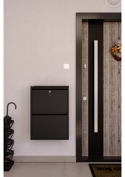 Antibakteriyel Kilitli 2'li Metal Ayakkabılık - Siyah