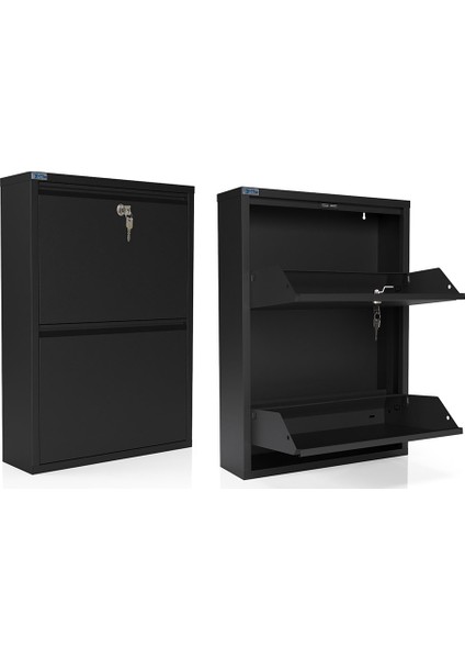 Antibakteriyel Kilitli 2'li Metal Ayakkabılık - Siyah fiyatları