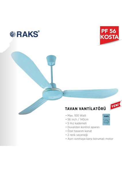 Pf 56 Kosta Tavan Vantilatörü Mavi