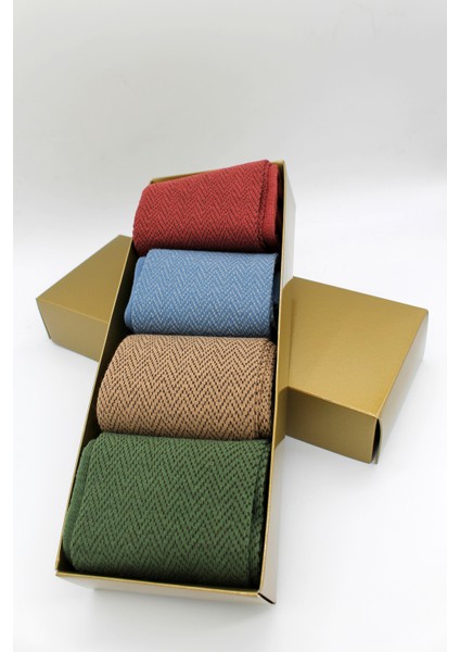 4'lü Paket Renkli Jakar Desenli Kutulu Erkek Çorap