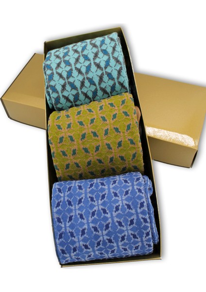 3'lü Paket Renkli Karışık Jakar Desenli Kutulu Erkek Çorap