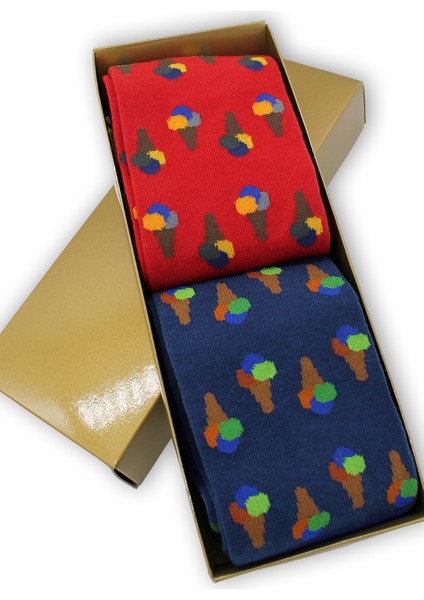 2'li Paket Dondurma Desenli Kutulu Erkek Çorap